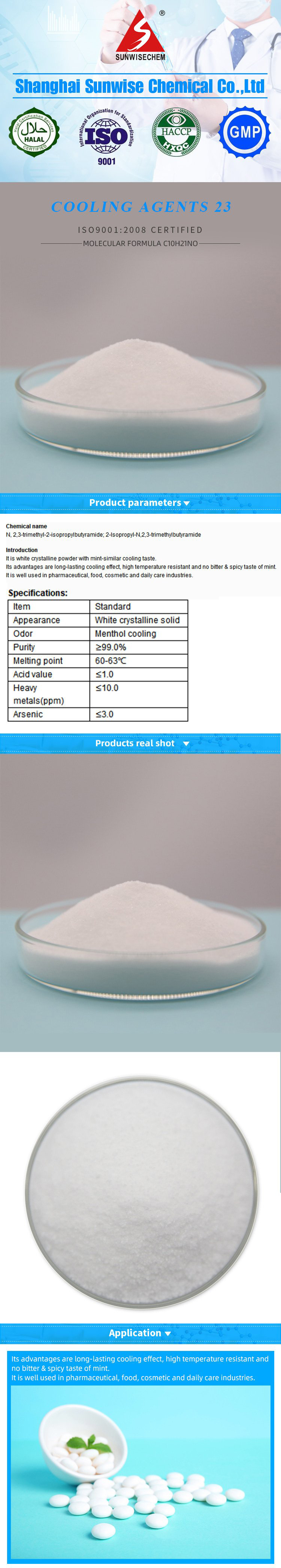 High Purity Ws-23/N, 2, 3-Trimethyl-2-Isopropylbutamide CAS 51115-67-4 Cooling Agents 23