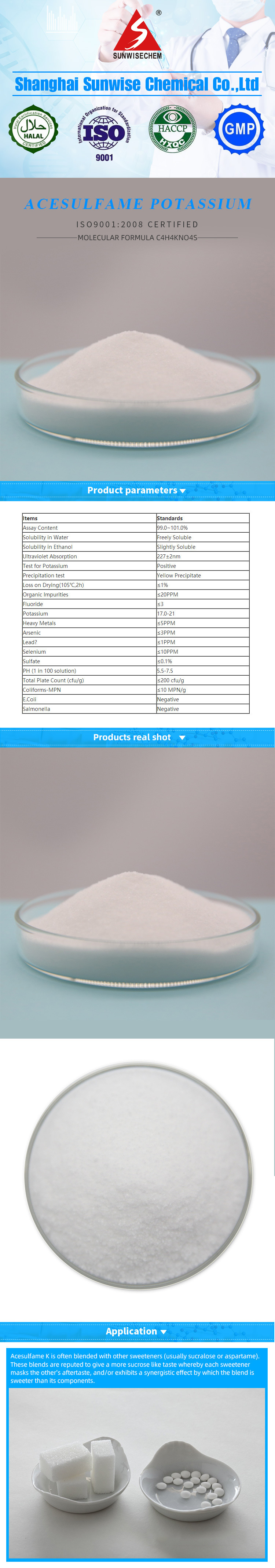 Food Grade Acesulfame/Acesulfame Potassium/Acesulfame K CAS: 55589-62-3