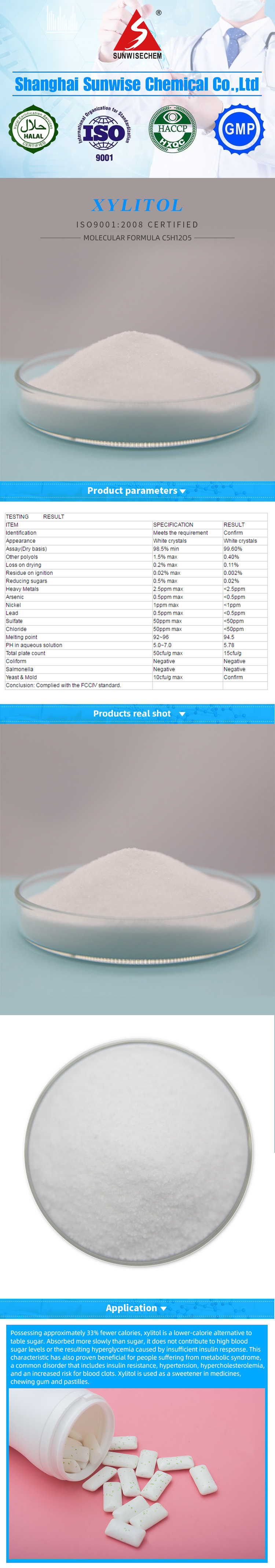 Food Additives Sweetener / Food Grade Xylitol CAS 87-99-0