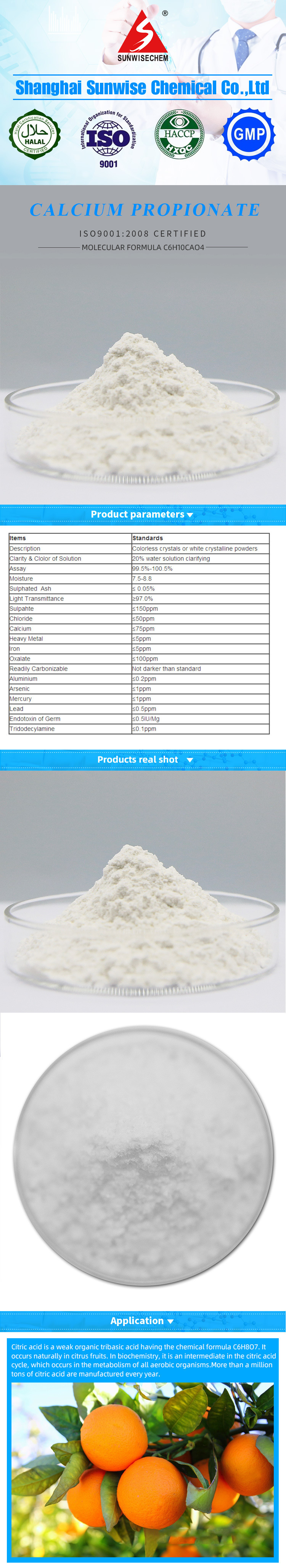 White Crystal Powder Calcium Propionate 4075-81-4